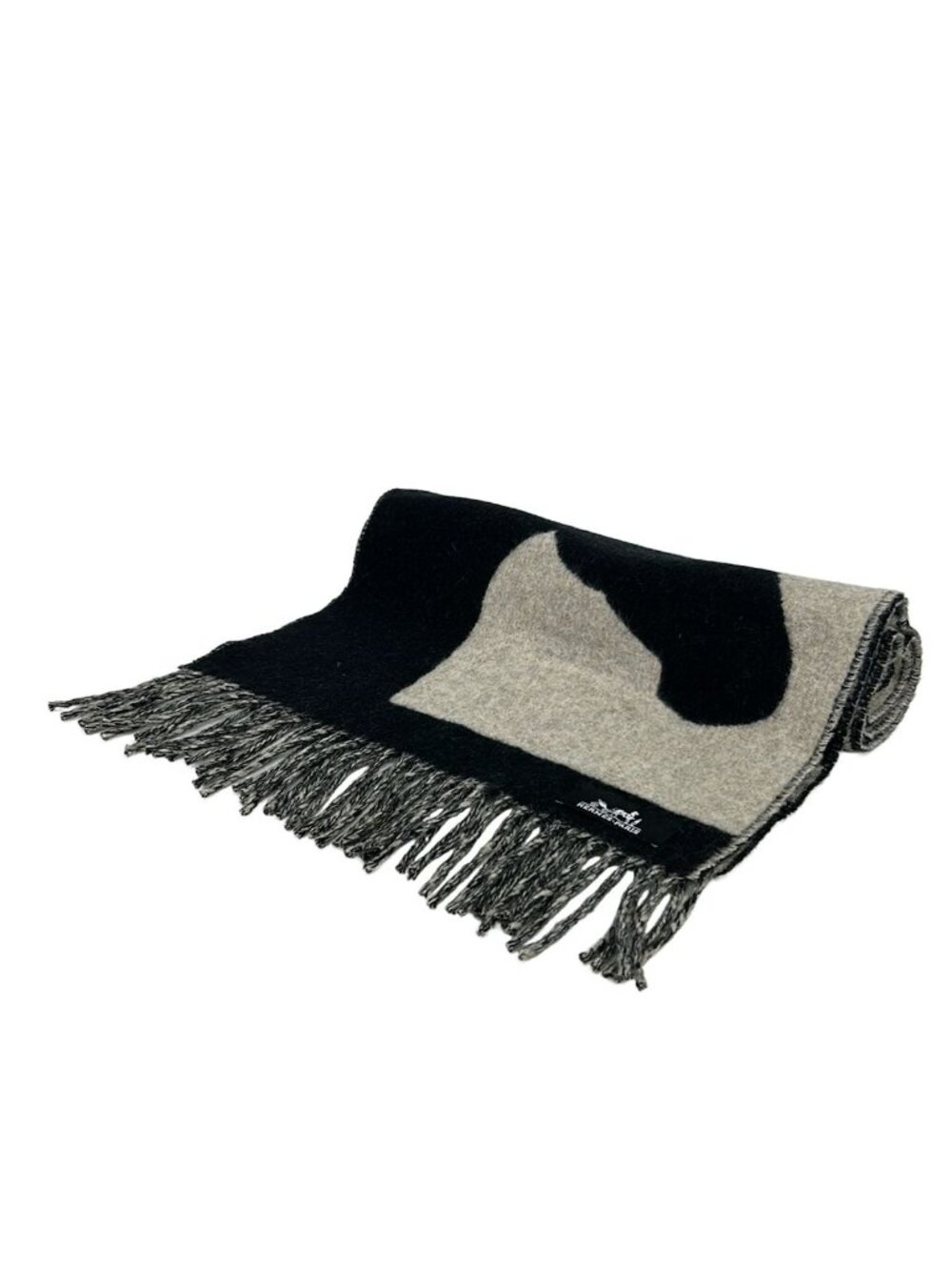 Hermes Scarf Beige Black Horse Cashmere